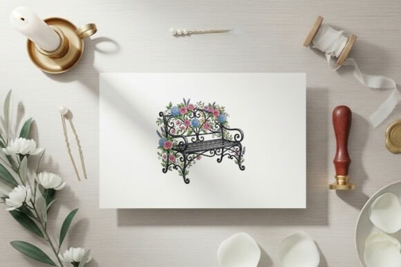 Download Bench with Flowers in Ornate Design - Design Collection