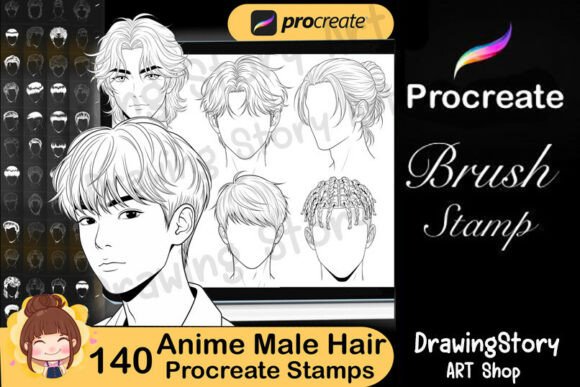 Download 140 Anime Male Hair Stamp Brushes - Male Collection
