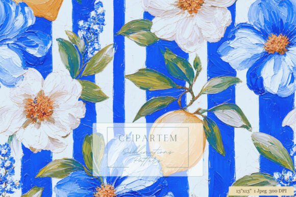 Download Blue Stripe Floral Citrus Pattern Design - Design Collection