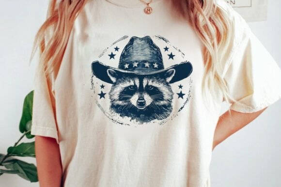 Download Raccoon Cowboy Stars Graphic Design Png - Design Collection