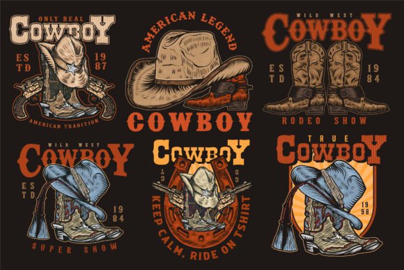 Download Cowboy Vintage Handdrawn Logo Design Set - Design Collection
