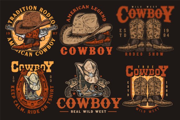 Download Cowboy Vintage Handdrawn Logo Design Set - Design Collection