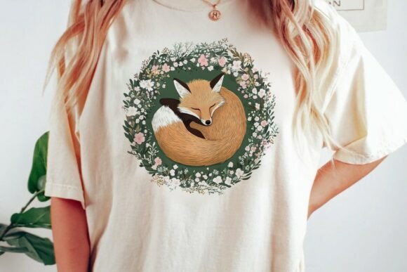 Download Sleeping Fox Wreath Floral Design Png - Design Collection