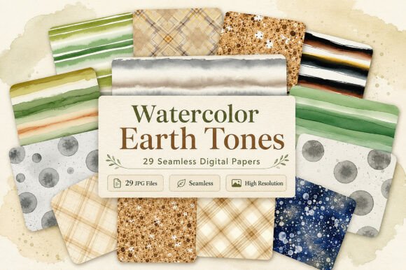 Download Watercolor Earth Tones Digital Paper - Earth Collection